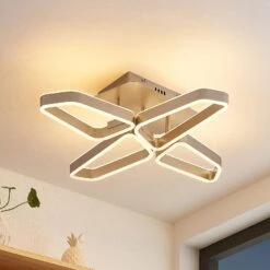 Lucande Quinn LED-Deckenlampe, Vierflammig Nickel
