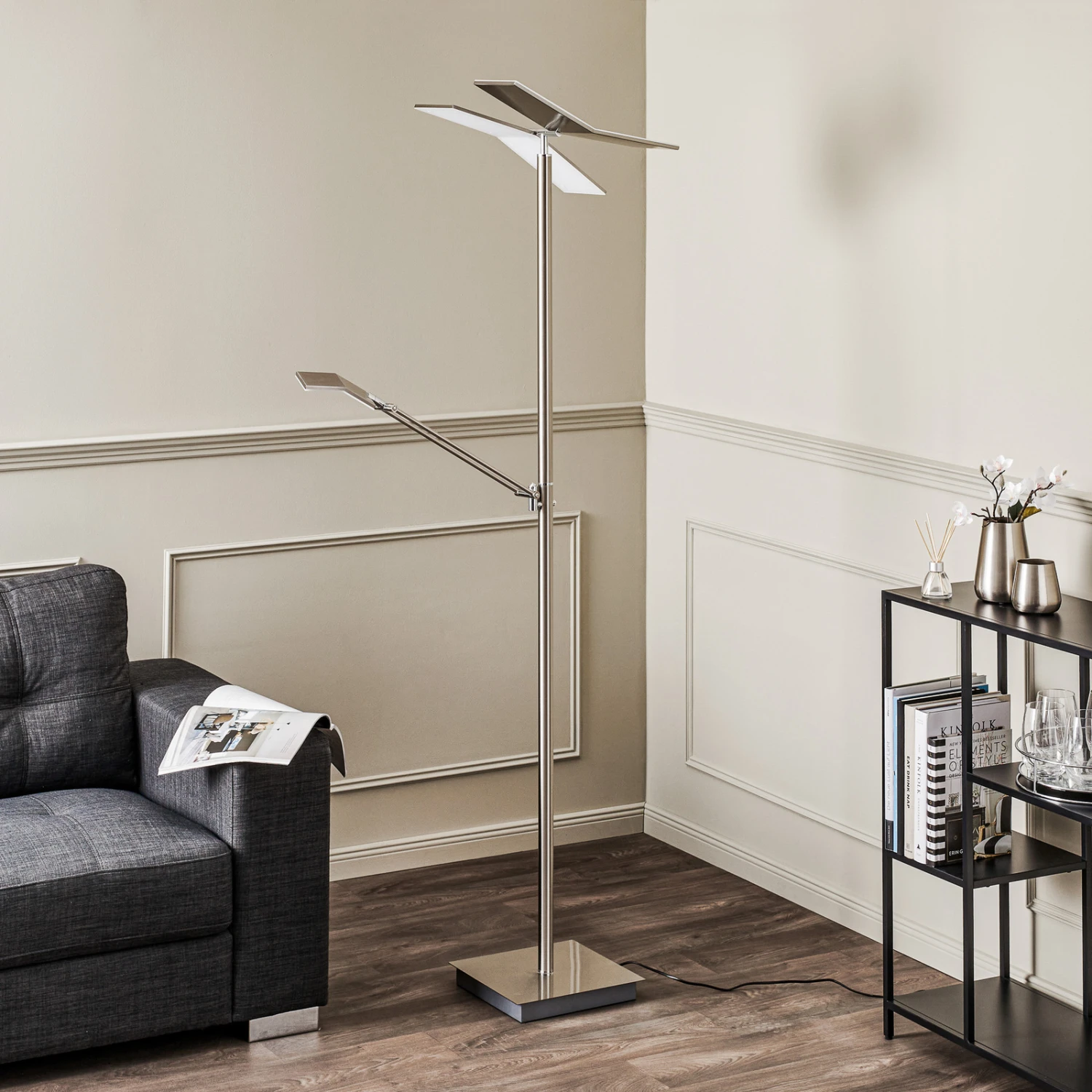 Lucande Kamari LED-Stehlampe Nickel M. Lesearm 2 Lucande Kamari LED-Stehlampe Nickel M. Lesearm – Bild 2