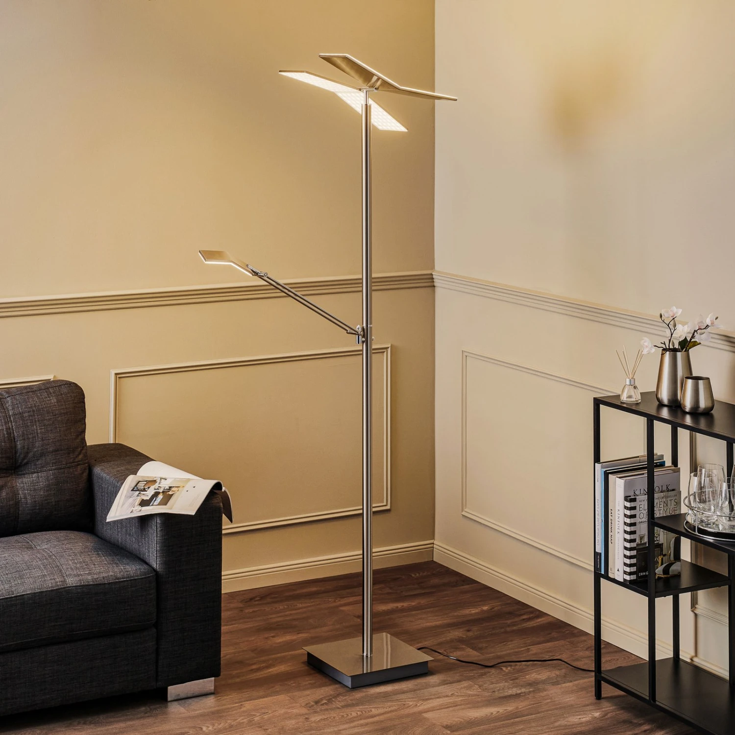 Lucande Kamari LED-Stehlampe Nickel M. Lesearm 1 Lucande Kamari LED-Stehlampe Nickel M. Lesearm