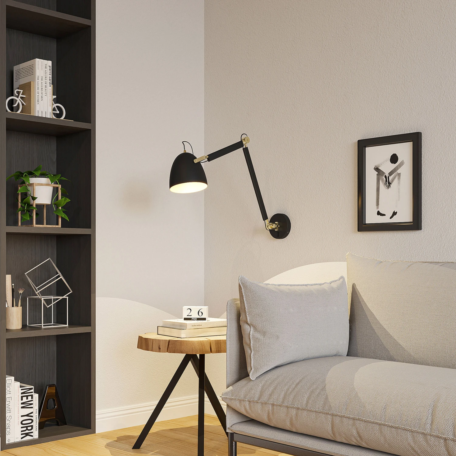 Lucande Nordin Wandlampe Schwarz/gold, Ausziehbar 2 Lucande Nordin Wandlampe Schwarz/gold, Ausziehbar – Bild 2