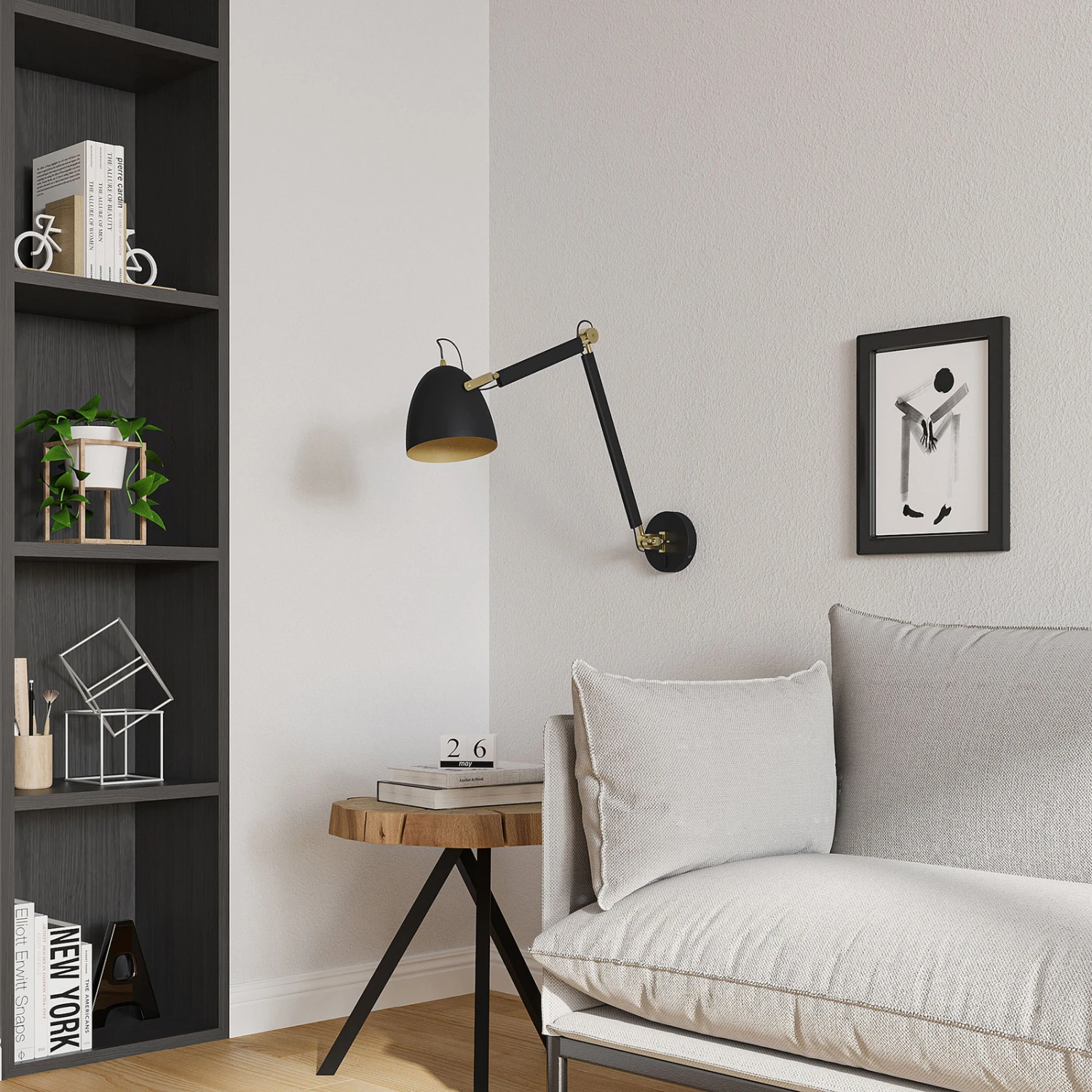 Lucande Nordin Wandlampe Schwarz/gold, Ausziehbar 3 Lucande Nordin Wandlampe Schwarz/gold, Ausziehbar – Bild 3