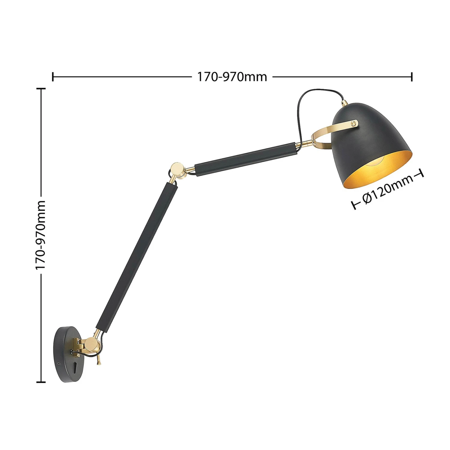Lucande Nordin Wandlampe Schwarz/gold, Ausziehbar 5 Lucande Nordin Wandlampe Schwarz/gold, Ausziehbar – Bild 5